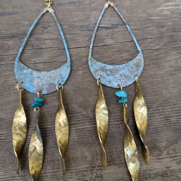 Rustic Large Statement Chandelier Turquoise Earrings - Picture 5 of 15
